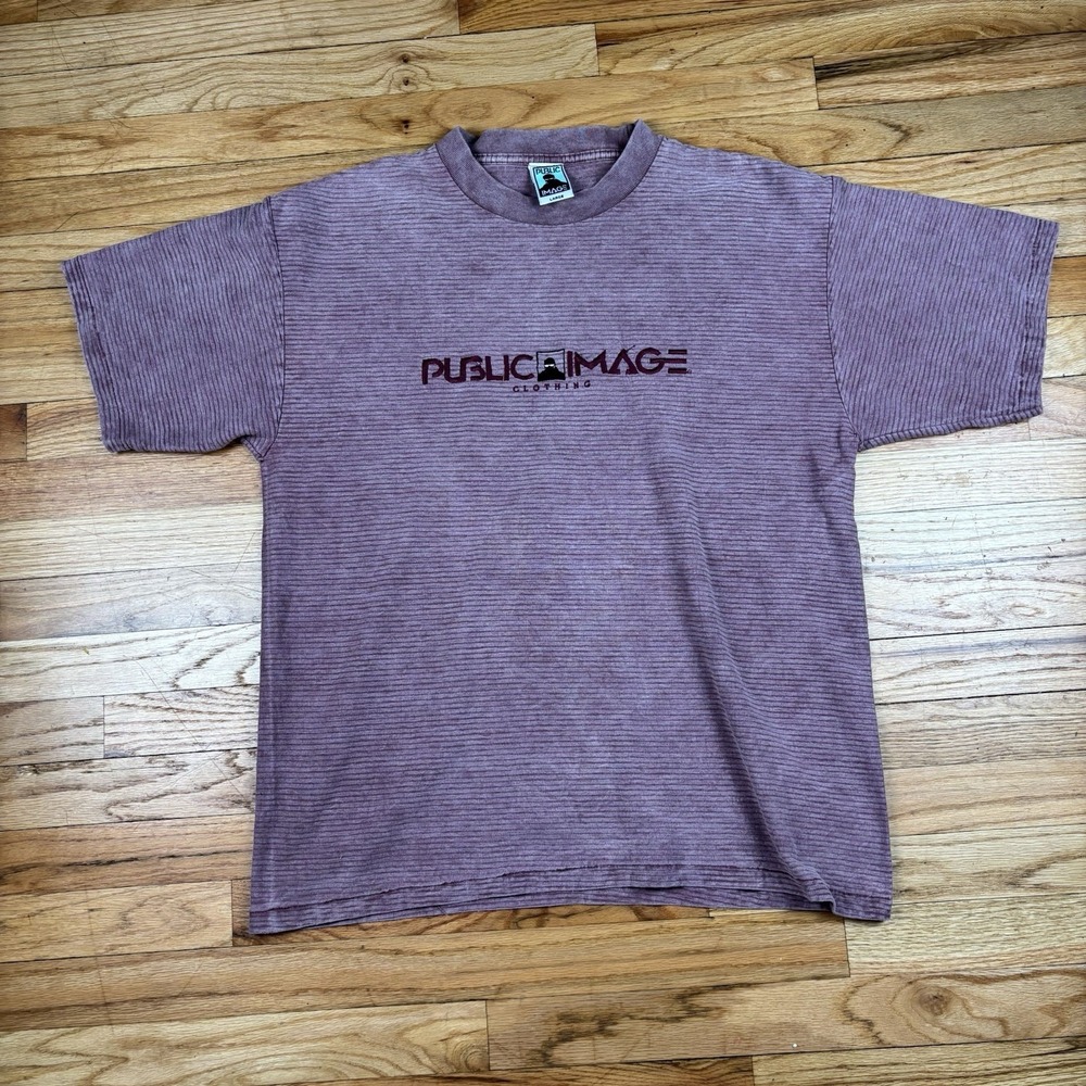 Vintage Public Image T-Shirt Mens L Embroidered Logo Ribbed Cotton 70s 80s